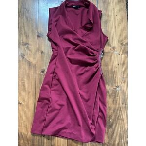 Kenneth Cole New York Burgundy Sleeveless Ruched Wrap Sheath Dress Womens Size M